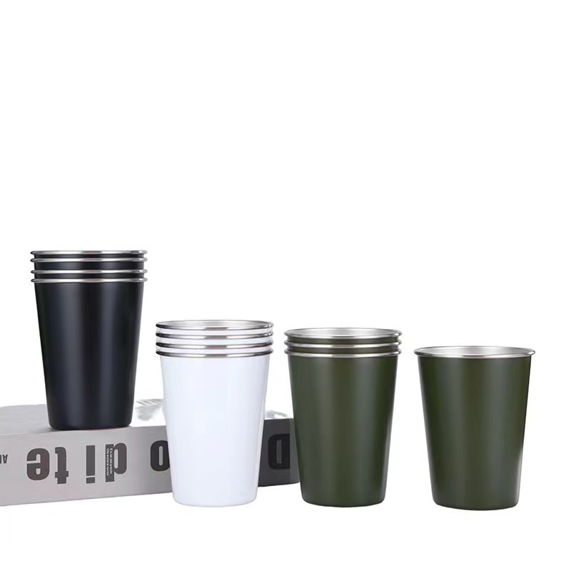 BORGE 350ml/500ml Single Wall Food Grade 304 Stainless Steel Pint Coffee Cup for Outdoor