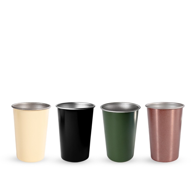 BORGE 350ml/500ml Single Wall Food Grade 304 Stainless Steel Pint Coffee Cup for Outdoor
