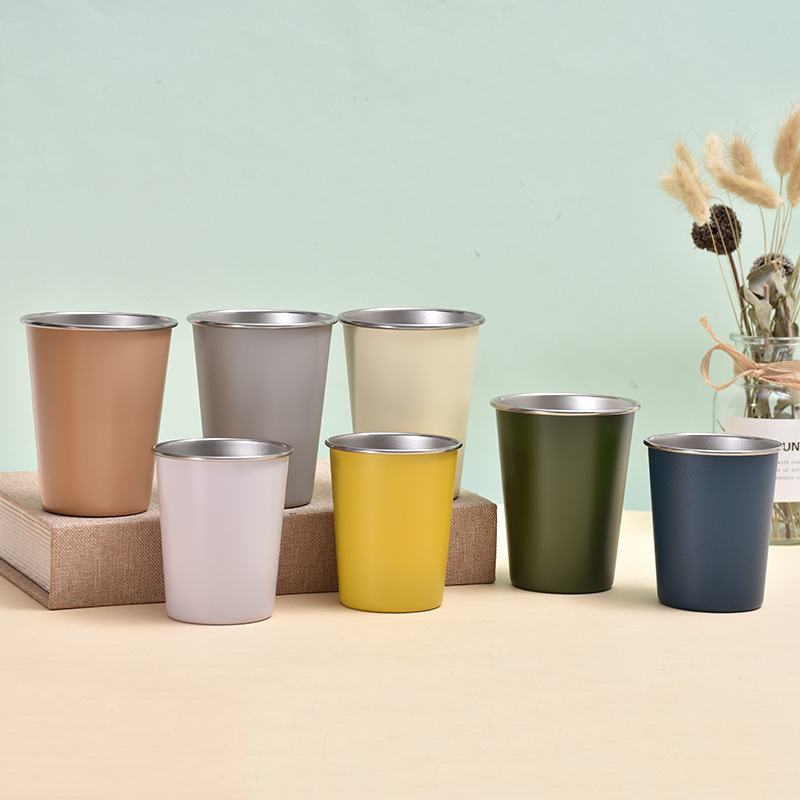 BORGE 350ml/500ml Single Wall Food Grade 304 Stainless Steel Pint Coffee Cup for Outdoor