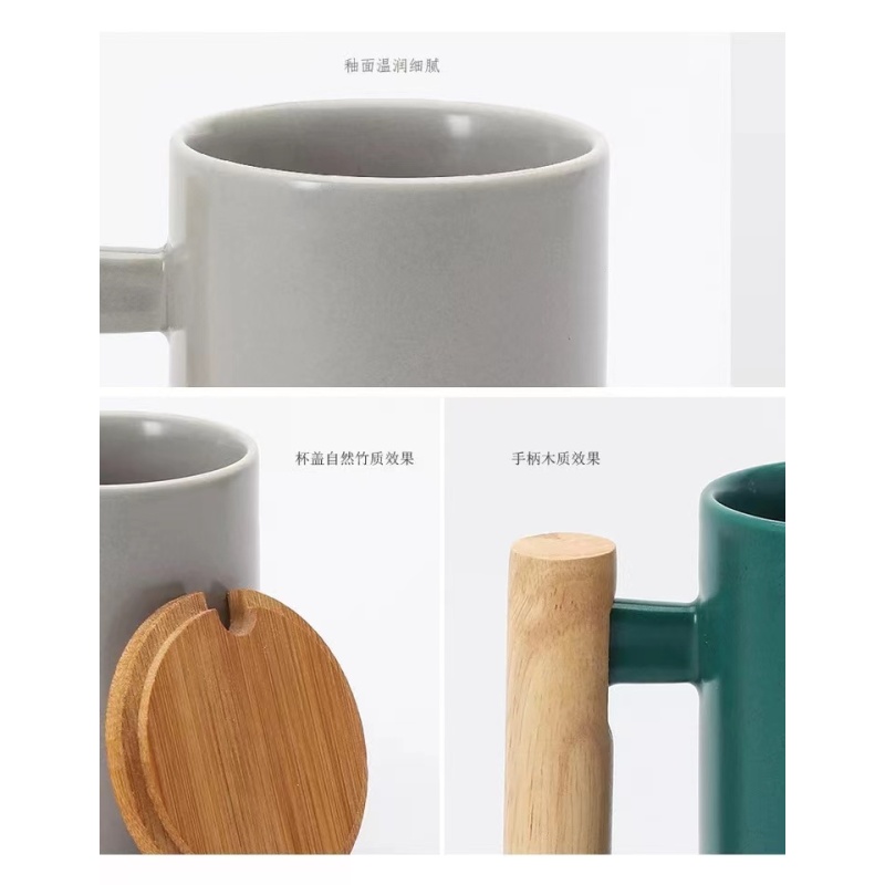 Wholesale coffee Mug ceramic cup with bamboo handle Gift Cup travel coffee mug with lid and spoon
