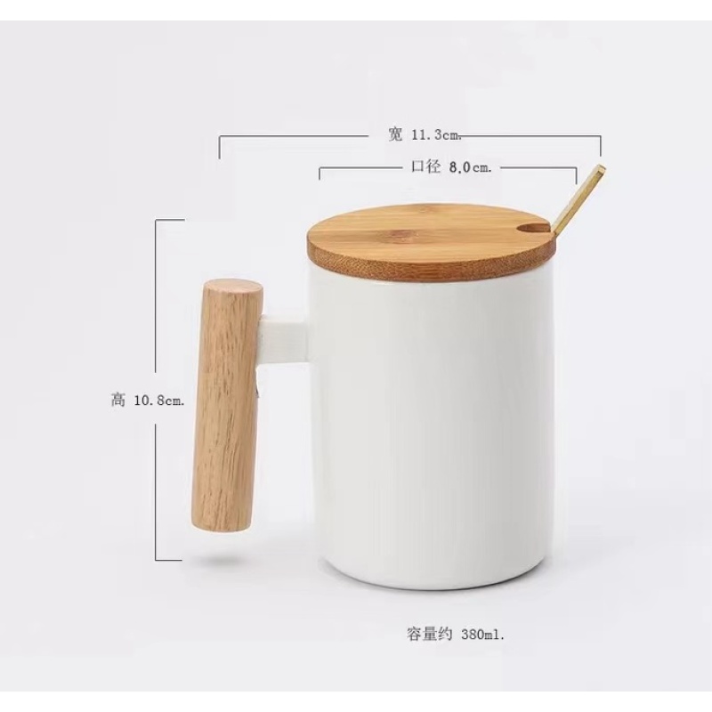Wholesale coffee Mug ceramic cup with bamboo handle Gift Cup travel coffee mug with lid and spoon