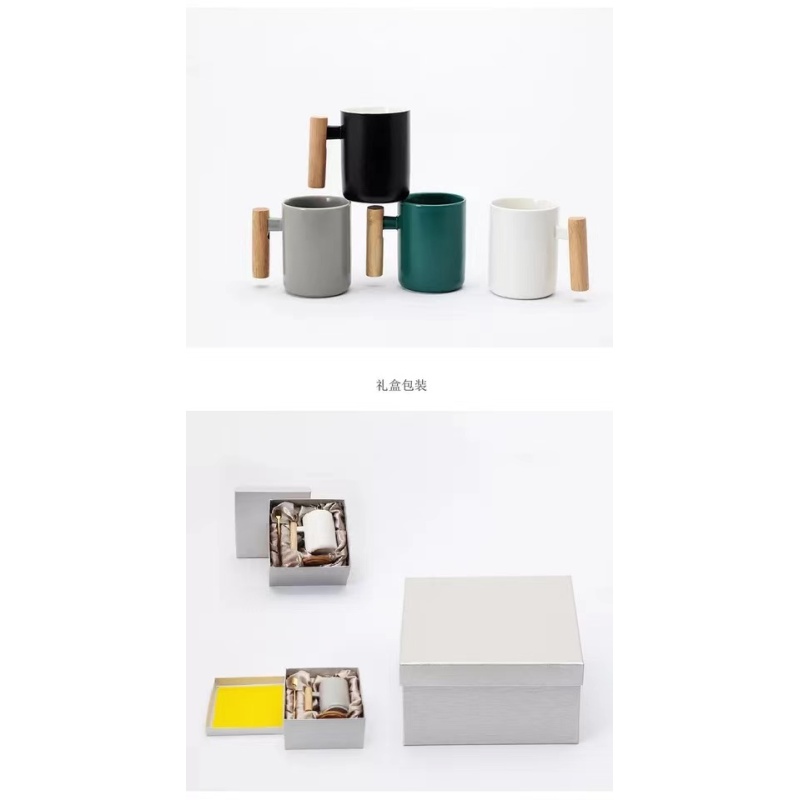 Wholesale coffee Mug ceramic cup with bamboo handle Gift Cup travel coffee mug with lid and spoon