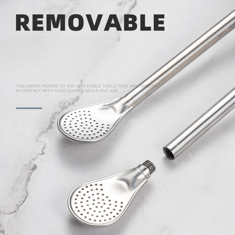 Food Grade Colorful Straw Yerba Mate Tea Bombilla Metal Drinking Straws with Cleaning Brush Set