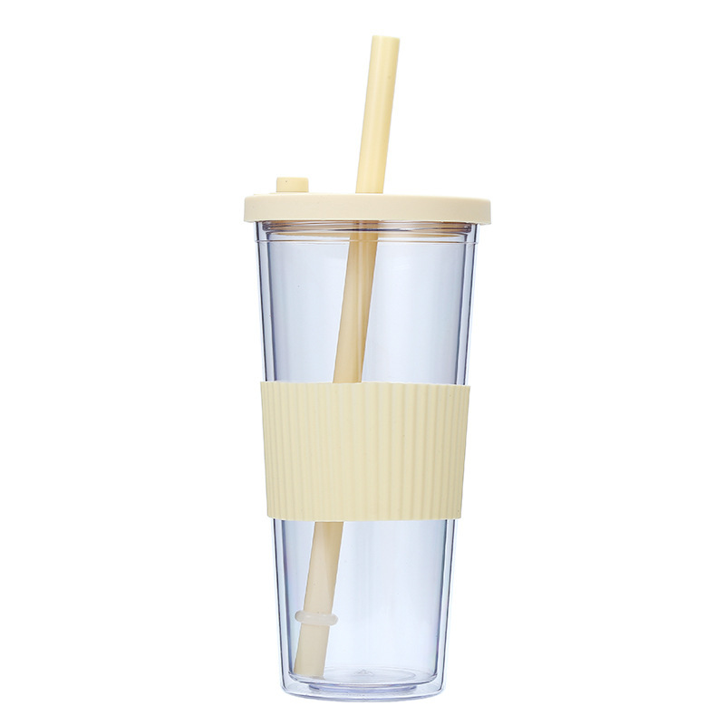 Wholesale Bulk Large Capacity 710ml 24oz Double Layer Water Bottle Plastic Tumblr Cup With Lids and Straws
