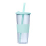 Wholesale Bulk Large Capacity 710ml 24oz Double Layer Water Bottle Plastic Tumblr Cup With Lids and Straws