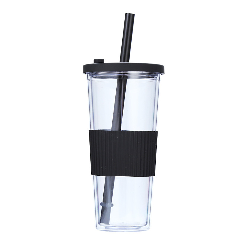 Wholesale Bulk Large Capacity 710ml 24oz Double Layer Water Bottle Plastic Tumblr Cup With Lids and Straws