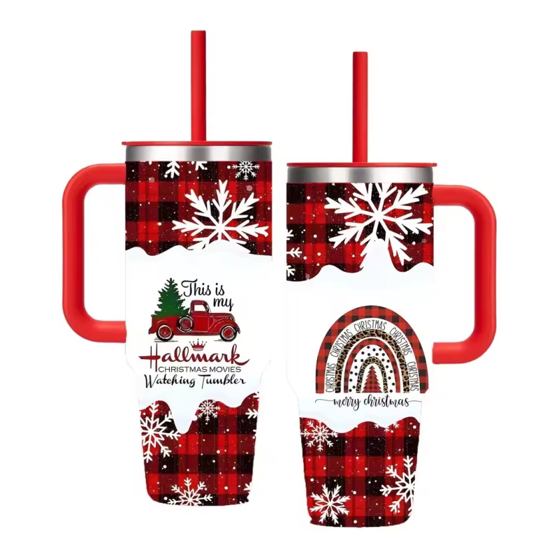 BORGE Merry Christmas 40oz Car Mug Double Wall Stainless Steel Insulated Tumbler With Lids and Straw
