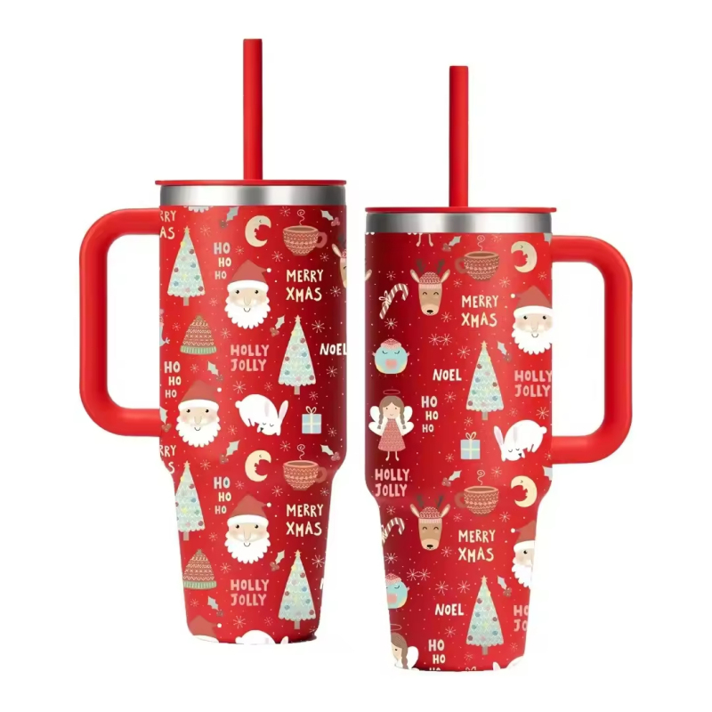 BORGE Merry Christmas 40oz Car Mug Double Wall Stainless Steel Insulated Tumbler With Lids and Straw