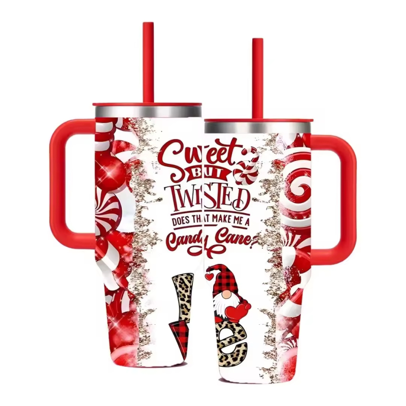 BORGE Merry Christmas 40oz Car Mug Double Wall Stainless Steel Insulated Tumbler With Lids and Straw
