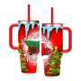 BORGE Merry Christmas 40oz Car Mug Double Wall Stainless Steel Insulated Tumbler With Lids and Straw