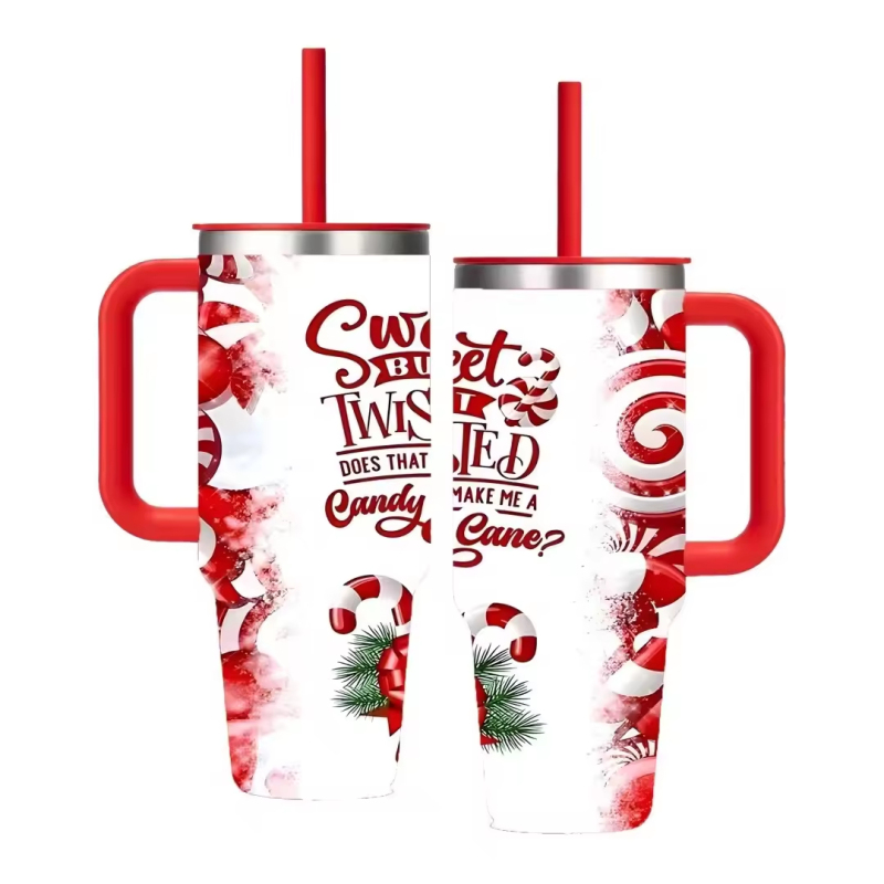 BORGE Merry Christmas 40oz Car Mug Double Wall Stainless Steel Insulated Tumbler With Lids and Straw
