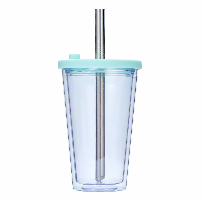 Wholesale Bulk 480ml 16oz Reusable Cold Double Wall Plastic Studded Tumblr Cup Boba Boba Milk Tea Cup With Straw and Lid