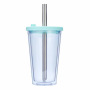 Wholesale Bulk 480ml 16oz Reusable Cold Double Wall Plastic Studded Tumblr Cup Boba Boba Milk Tea Cup With Straw and Lid