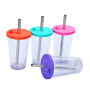 Wholesale Bulk 480ml 16oz Reusable Cold Double Wall Plastic Studded Tumblr Cup Boba Boba Milk Tea Cup With Straw and Lid
