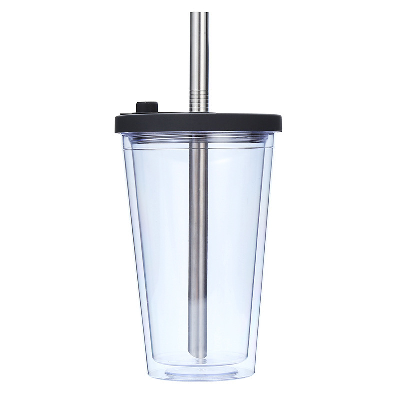 Wholesale Bulk 480ml 16oz Reusable Cold Double Wall Plastic Studded Tumblr Cup Boba Boba Milk Tea Cup With Straw and Lid