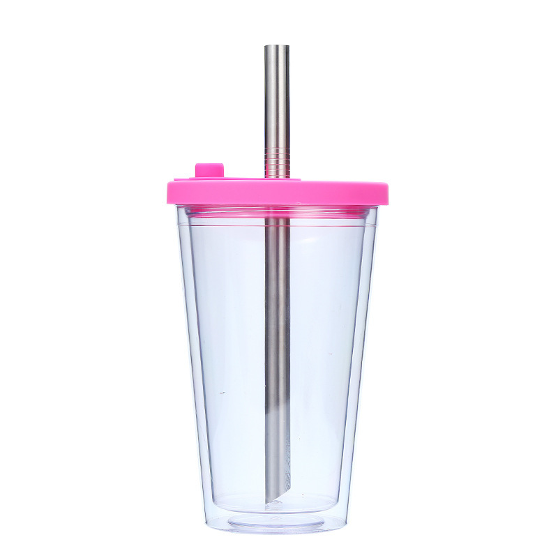 Wholesale Bulk 480ml 16oz Reusable Cold Double Wall Plastic Studded Tumblr Cup Boba Boba Milk Tea Cup With Straw and Lid