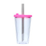 Wholesale Bulk 480ml 16oz Reusable Cold Double Wall Plastic Studded Tumblr Cup Boba Boba Milk Tea Cup With Straw and Lid