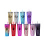 Wholesale Bulk Reusable Skinny Lid Drinking Diamond Tumblers Double Wall Plastic Studded Tumblr Cup With Straw and Lid