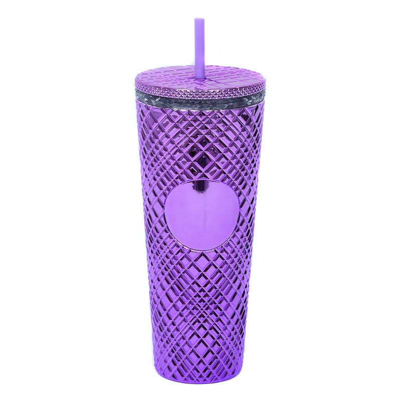 Wholesale Bulk Reusable Skinny Lid Drinking Diamond Tumblers Double Wall Plastic Studded Tumblr Cup With Straw and Lid