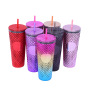 Wholesale Bulk Reusable Skinny Lid Drinking Diamond Tumblers Double Wall Plastic Studded Tumblr Cup With Straw and Lid