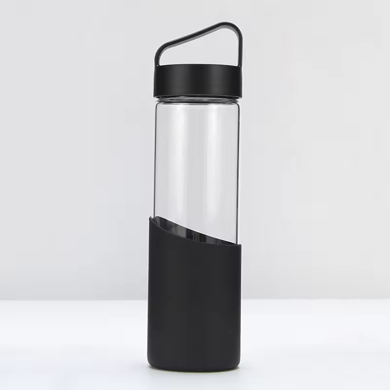 CUSTOM LOGO 550ml High Borosilicate Glass Bottle with Silicone Sleeve Drinking Bottle Bicycle Climbing Drinkware