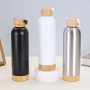 BORGE Customized 500ml/750ml Stainless Steel Insulated Vacuum Portable Sport Bamboo Water Bottle Tumbler With Handgrip