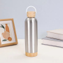 BORGE Customized 500ml/750ml Stainless Steel Insulated Vacuum Portable Sport Bamboo Water Bottle Tumbler With Handgrip