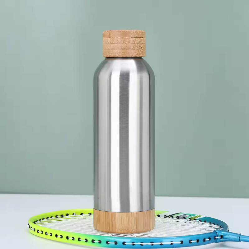 BORGE Customized 500ml/750ml Stainless Steel Insulated Vacuum Portable Sport Bamboo Water Bottle Tumbler With Handgrip