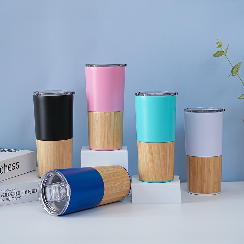 Customizable magsafe Bottle Double-Layer Stainless Steel Thermos Cup Wood Grain Bamboo Shell for Coffee Vacuum Flasks Thermoses