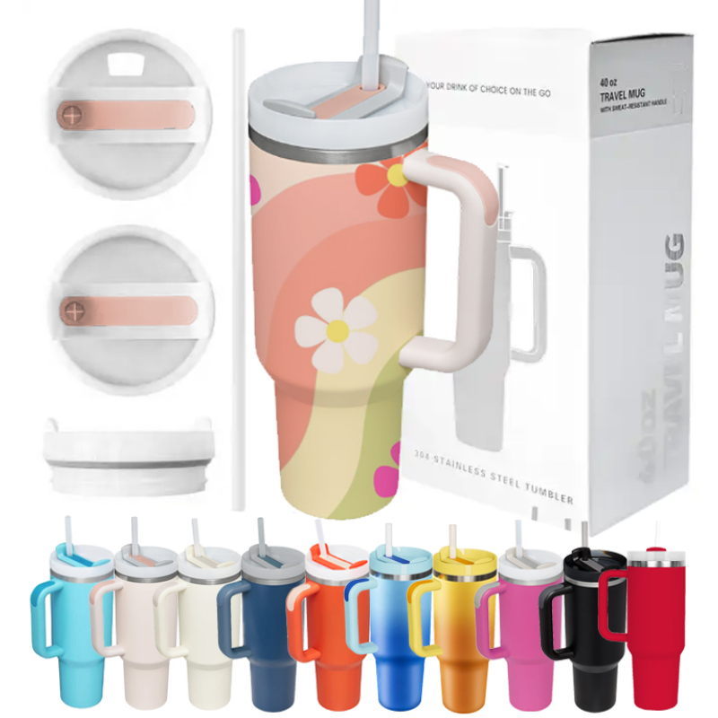 Custom 2025 Popular H2.0 Adventure Travel Coffee Mug 30oz 40oz Reusable Insulated Stainless Steel Tumbler with Handle and Straw