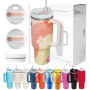 Custom 2025 Popular H2.0 Adventure Travel Coffee Mug 30oz 40oz Reusable Insulated Stainless Steel Tumbler with Handle and Straw