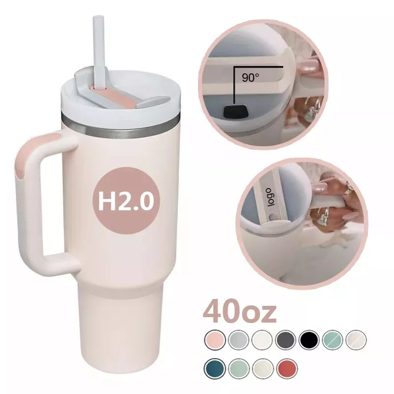 Custom 2025 Popular H2.0 Adventure Travel Coffee Mug 30oz 40oz Reusable Insulated Stainless Steel Tumbler with Handle and Straw