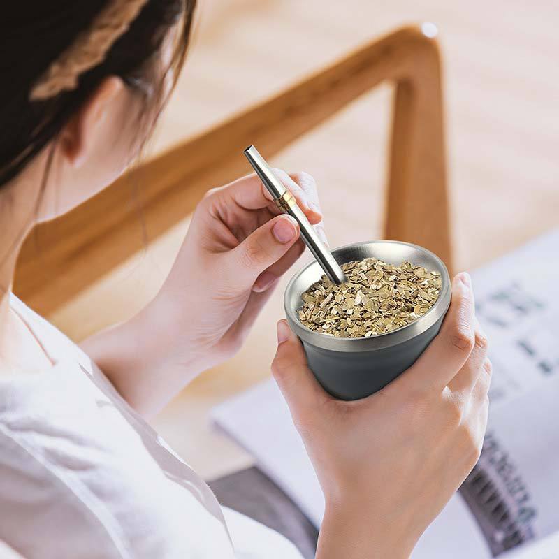 BORGE Food Grade Yerba Mate Bombilla Stainless Steel Straw Flat Mouthed Design Argentine Mate Tea Stainless Steel Straw