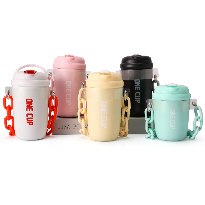 New Style Coffee Mug Insulated Bottle Double Wall Stainless Steel Water Bottle With Plastic Rope Handle
