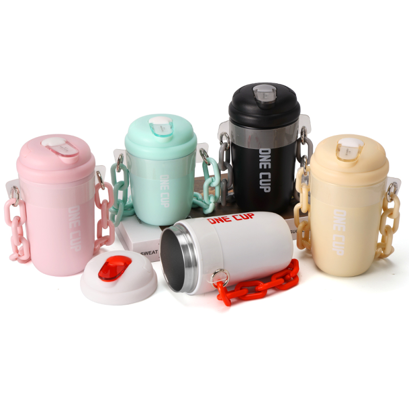 New Style Coffee Mug Insulated Bottle Double Wall Stainless Steel Water Bottle With Plastic Rope Handle