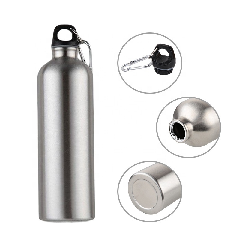 Wholesale 500ml Aluminum Sport Water Bottle 750ml Outdoor Single Wall Stainless Steel Drink Water Bottles With Carabiner