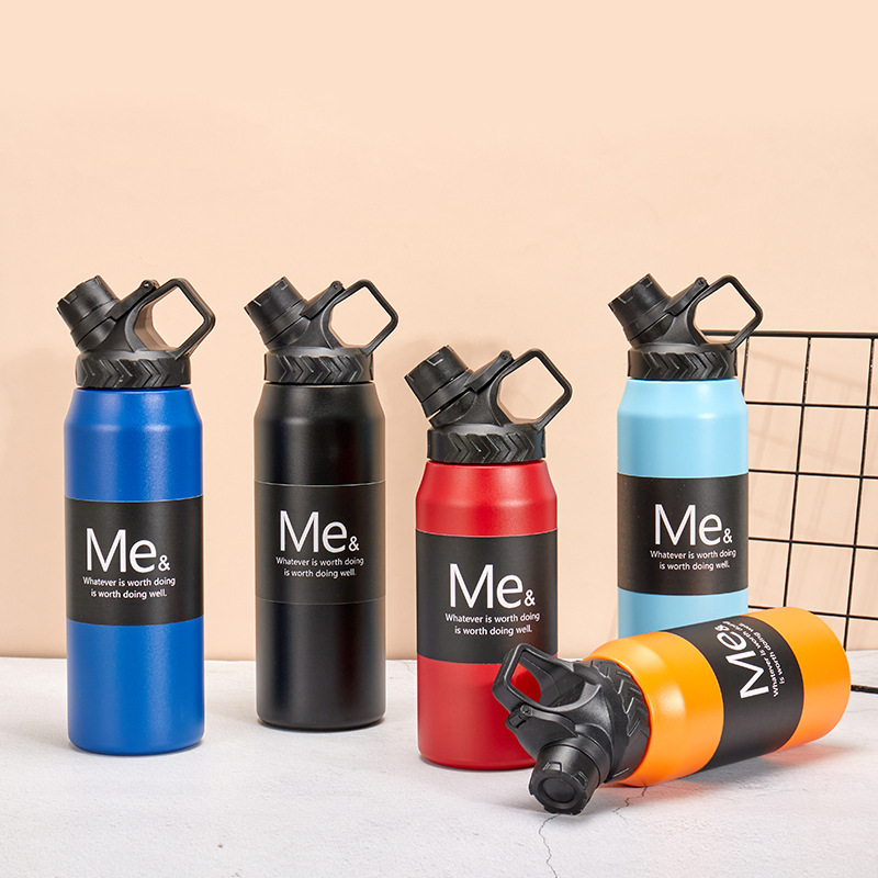 Portable 750ml/950ml Sublimation Stainless Steel Cycling Water Bottles With Drinking Lid and Handgrip