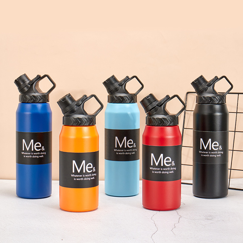 Portable 750ml/950ml Sublimation Stainless Steel Cycling Water Bottles With Drinking Lid and Handgrip