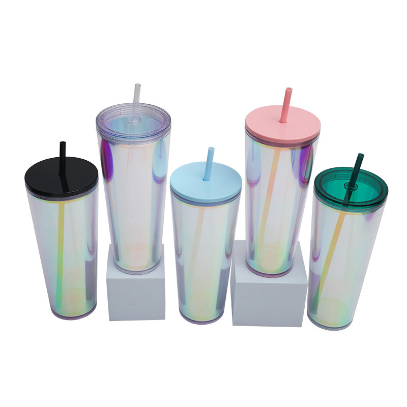 Wholesale Bulk Custom Eco Friendly 750ml Double Layer Travel Plastic Water Tumblers Screw Lid With Straw