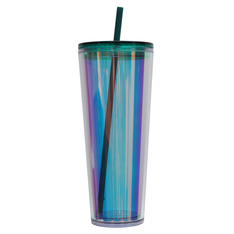 Wholesale Bulk Custom Eco Friendly 750ml Double Layer Travel Plastic Water Tumblers Screw Lid With Straw