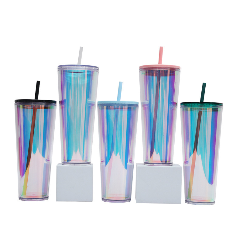 Wholesale Bulk Custom Eco Friendly 750ml Double Layer Travel Plastic Water Tumblers Screw Lid With Straw