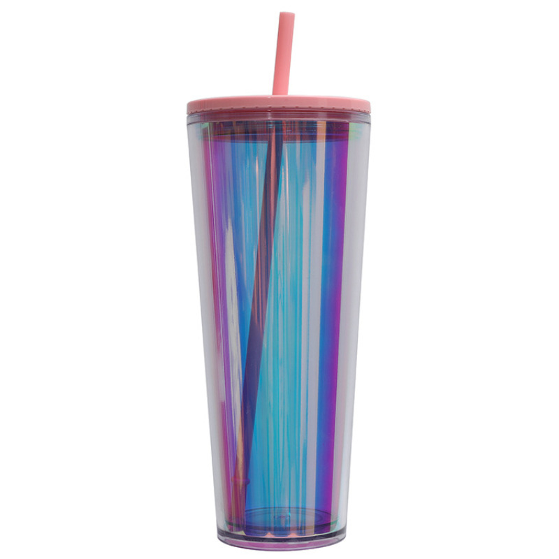 Wholesale Bulk Custom Eco Friendly 750ml Double Layer Travel Plastic Water Tumblers Screw Lid With Straw