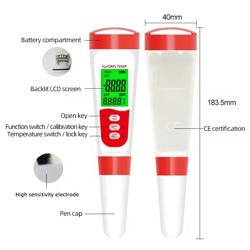3 in 1 Digital H2/ORP/TEMP Meter Hydrogen Ion Concentration Drinking Water Quality Test Pen