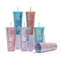 Wholesale Bulk 24oz Plastic Cold Travel Coffee Cup Diamond Studded Tumblers Acrylic Tumblers With Lid and Straw