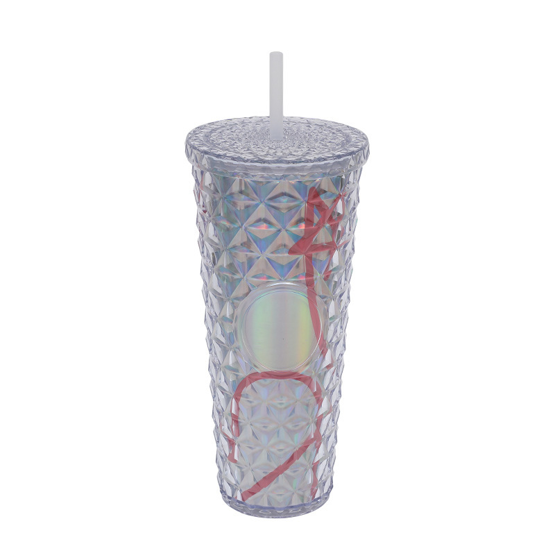 Wholesale Bulk 24oz Plastic Cold Travel Coffee Cup Diamond Studded Tumblers Acrylic Tumblers With Lid and Straw