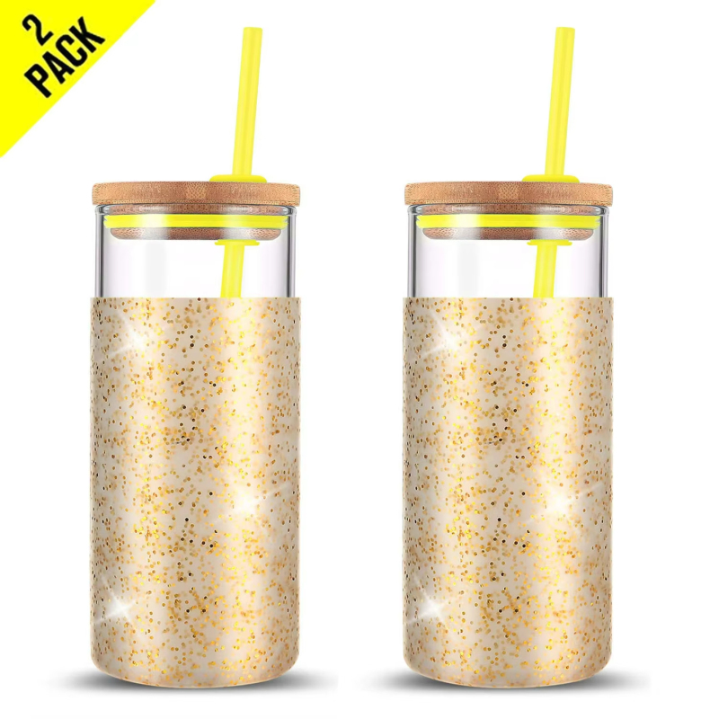 Custom Logo 500ml Clear Borosilicate Glass Water Drinking Water Bottle With Bamboo Lid and Silicone Sleeve