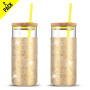 Custom Logo 500ml Clear Borosilicate Glass Water Drinking Water Bottle With Bamboo Lid and Silicone Sleeve