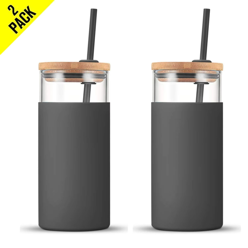 Custom Logo 500ml Clear Borosilicate Glass Water Drinking Water Bottle With Bamboo Lid and Silicone Sleeve