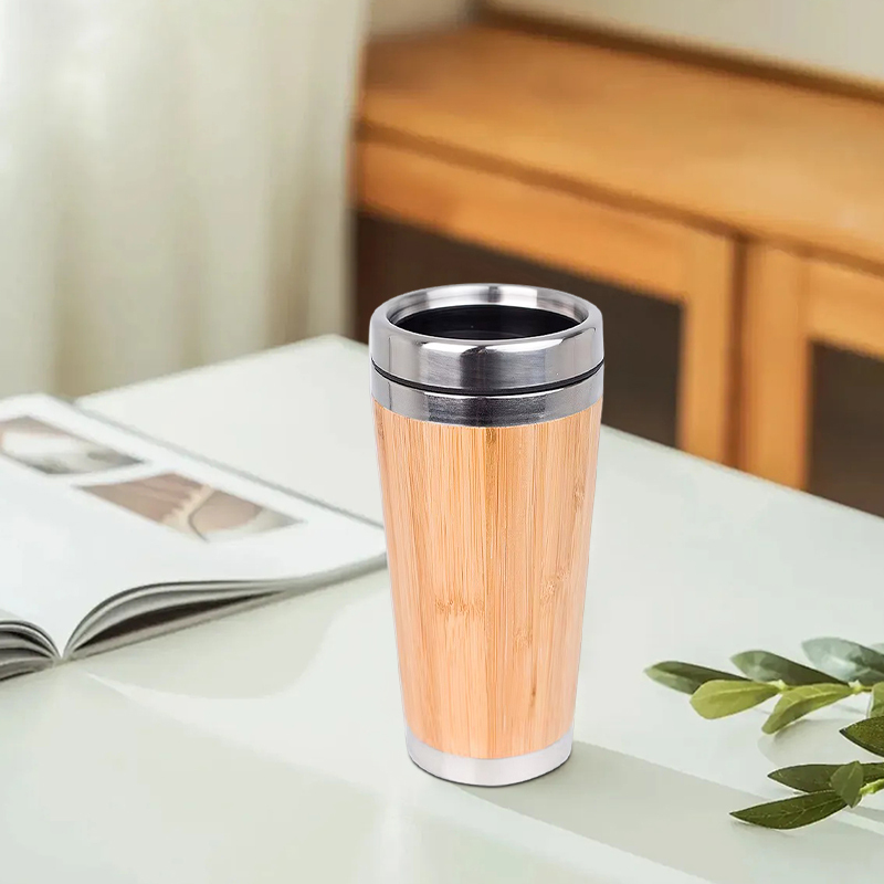 BORGE Customized Reusable 450ml Vacuum Double Wall Bamboo Bottle Water Flask Coffee Travel Mug Tumbler