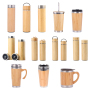 BORGE Customized Reusable 450ml Vacuum Double Wall Bamboo Bottle Water Flask Coffee Travel Mug Tumbler